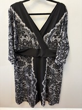 Lane Bryant Black Gray Dress Size 18/20 V Neck Front and Back