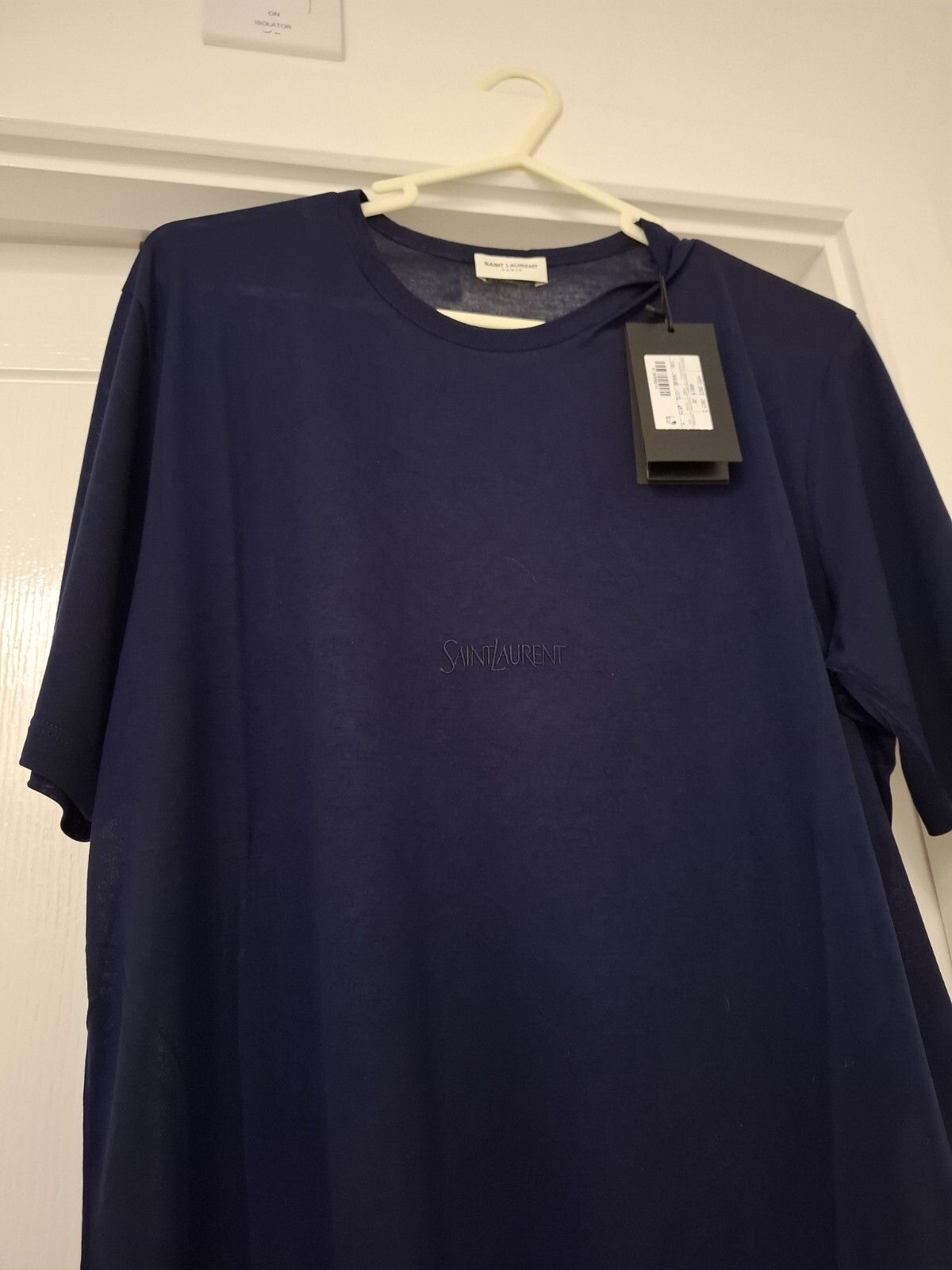 T shirt Saint Laurent viscosa con logo blu navy L