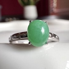 Grade A Burma Jadeite Ring with S925 Sterling Silver Natural Green Gemstone