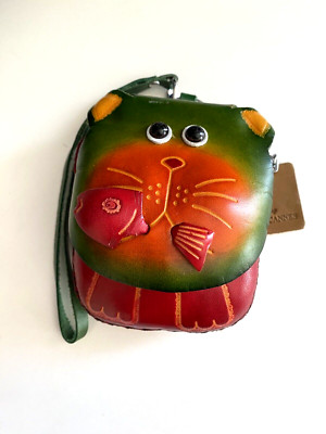 Wristlet Cat With Fish In Mouth Change Purse Pouch Leather I Love Cannes Tag