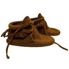 Minnetonka Moccasins Toddler US Size 4 Suede Front Tie Fringe Booties Brown 1482