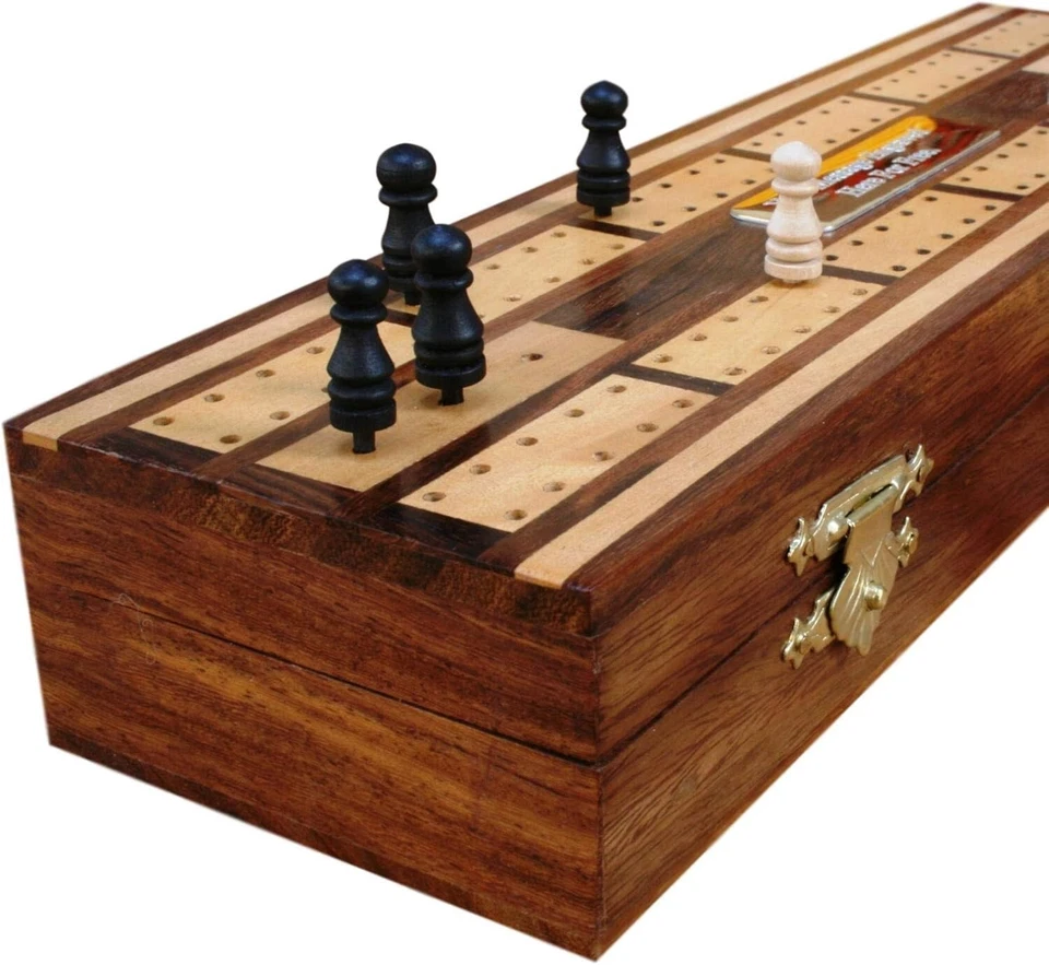 Personalised Wooden Cribbage Board with Pegs, Cards, and Storage Free Engraving - Image 3 of 4