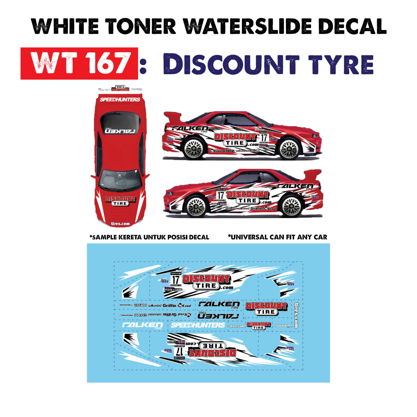 WT167 White Toner Waterslide Decals DISCOUNT TYRE For Custom 164 Hot