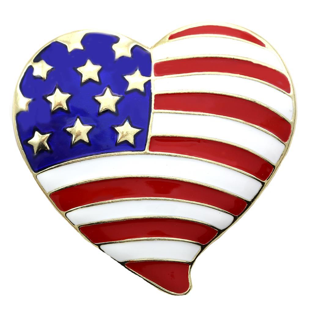 Gold Tone USA Flag Heart Brooch Valentine's Day Pin Designer Fashion Jewelry a1