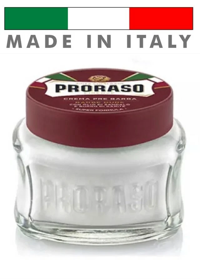 Crema de afeitado Proraso roja pre-post para barbas gruesas sándalo y manteca de karité nueva Foto 3 de 4
