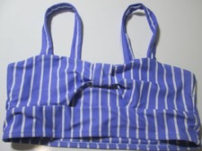 Zaful Womens Size S Bikini Top Blue Wireless Unlined Striped Wide Strap Swimwear