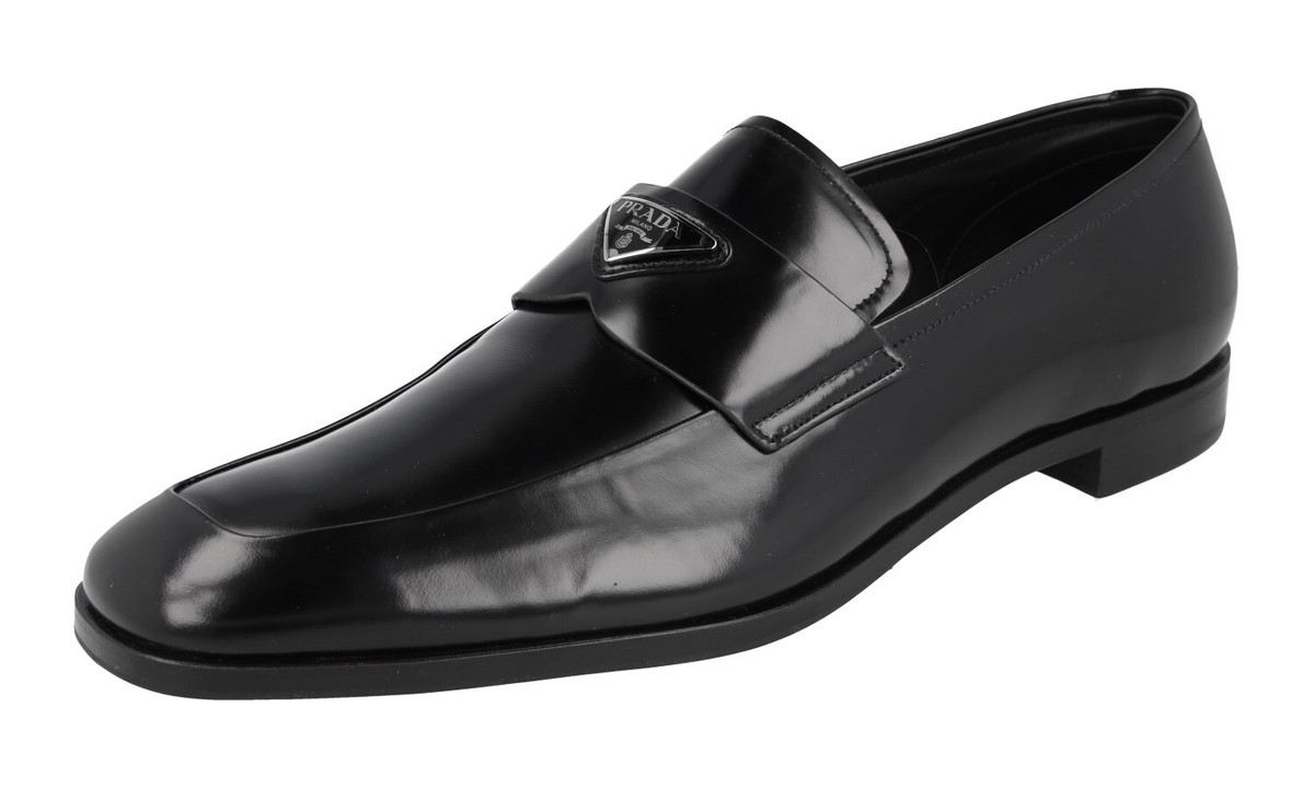2012aw prada loafer archive 6½ PRADA Leather Logo Loafer Slipper Dress Shoes 2DB192 Black - US
