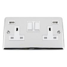 13 Amp Double Wall Socket 2 Gang in Polished Chrome Classic Style