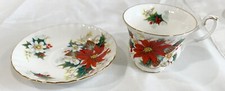 1976 Royal Albert Bone China Poinsettia Footed Cup & Saucer Set Holiday England