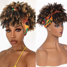 Ombre Afro Kinky Curly Hair Headband Wigs for Women Turban Wrap Curls Wigs Bangs