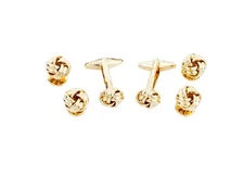 Knot Gold Tone Cufflinks and Studs Set with Box Polishing Cloth Gift Idea