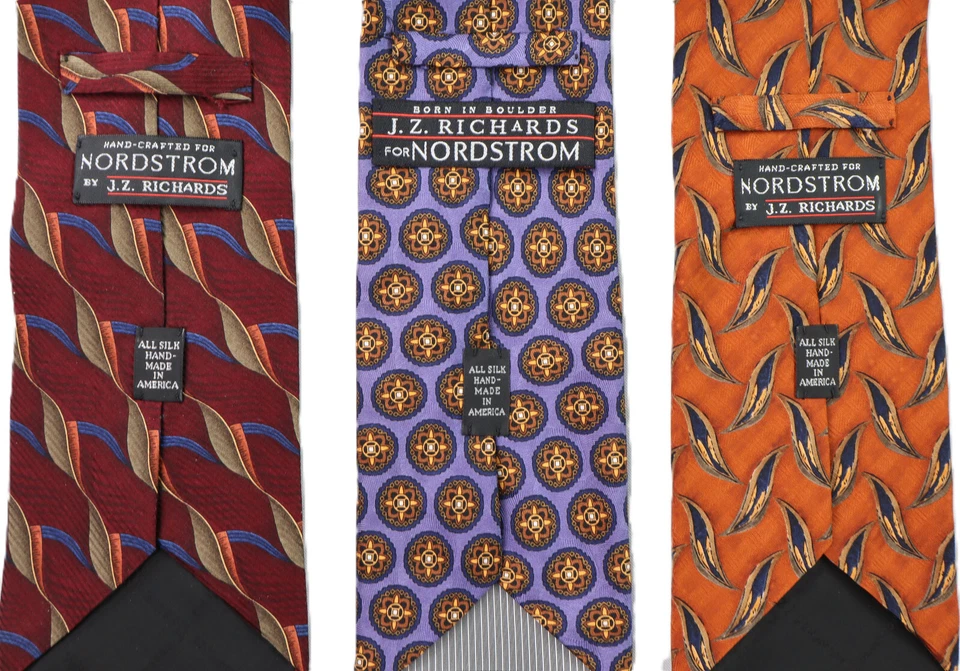 Lote de 3 corbatas para hombre 100 % seda hechas a mano J.Z. Impresiones Richards Nordstrom Foto 3 de 4