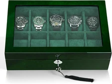Watch Box for Men 10 Watches Storage Organizer Case, Smart Watch Display, Green