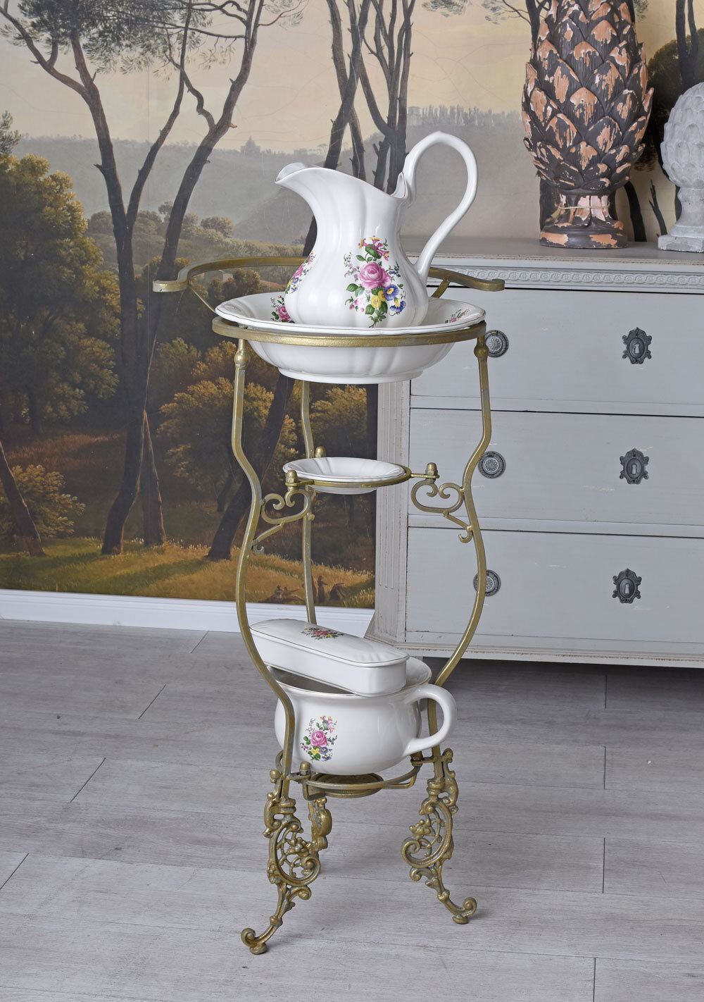 Waschset mit Ständer Antik Porzellan Lavabo Waschschüssel Krug