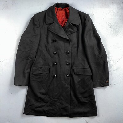 Vintage 1960s Black Wool Military Pea Coat Rockabilly 60s Double Breast  Jacket