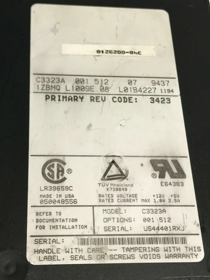 HP C3323A 001-512 3423 SCSI 50 Pin 1GB HARD DRIVE                    ac1b27 - Image 3 of 3