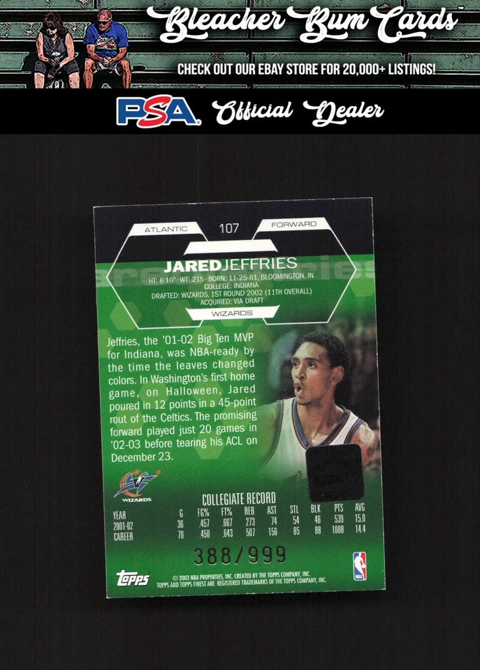 Topps Finest 107 2003 Jared Jeffries Finest Rookie automático/999 Foto 2 de 2