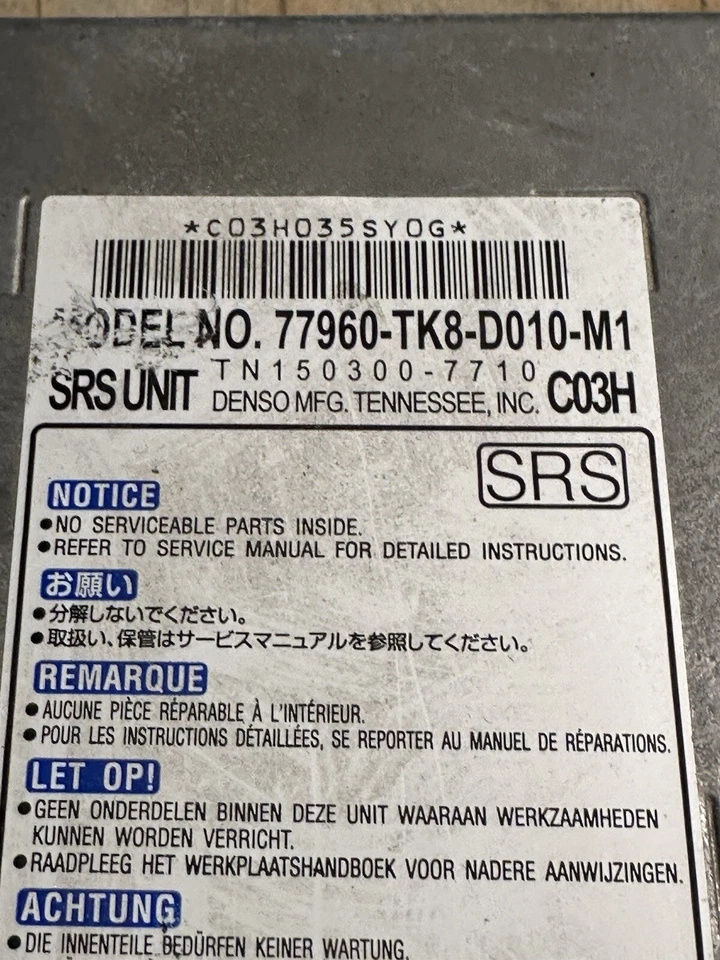 Módulo de control de bolsa Honda Odyssey 2011-2012 compatible con 77960-TK8-D010-M1 OEM Foto 2 de 4