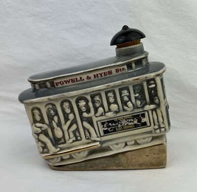 Vintage 1968 Ezra Brooks TROLLY Whiskey Decanter TN Powell & Hyde ceramic Empty