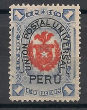 Peru Stamps 1882 1s Blue Overprint Mint Hinged