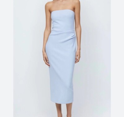 Bec + Bridge Light Blue Karina Strapless Maxi Dress Ruched Sz US 12 NWT