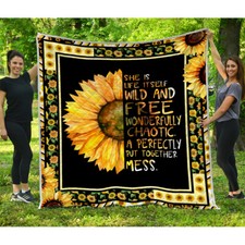Sunflower Quilt, She Is Life Itself Wild And Free Wonderfully Chaotic Blanket
