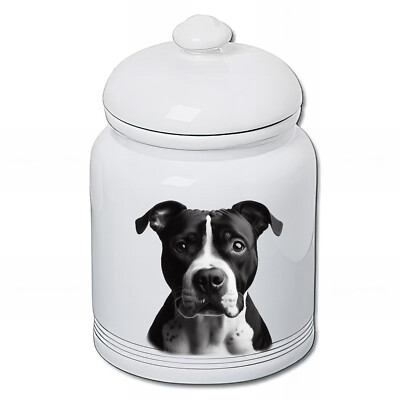 American Pit Bull Terrier Black/White Ceramic Treat Jar
