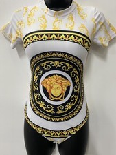 Women's White/Black/Yellow Full Coverage One Piece Fashion Swimsuit Multi-Sizes