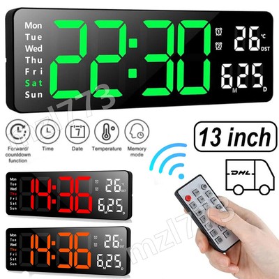 13'' LED Digital Wanduhr mit Datum Temperatur Display Alarm Clock, Fernbedienung