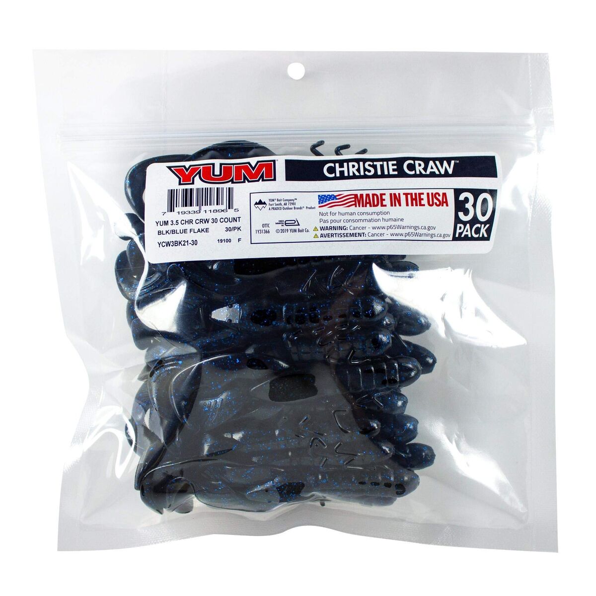 Yum Lures Christie Craw Bulk Pack Black/Blue Flake 3 1/2 inch