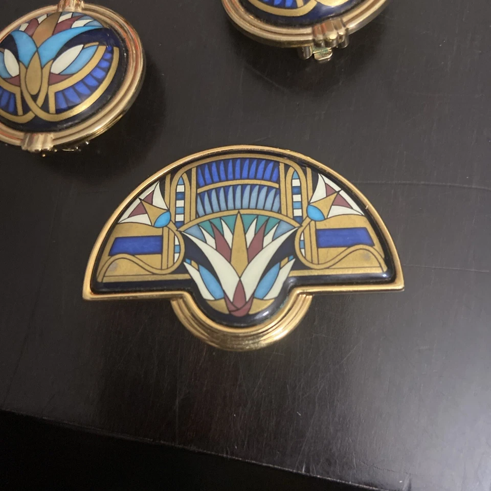 Michaela Frey Wien Fire Enamel Jewlery Set Bracelet Earrings Pin - Image 2 of 4