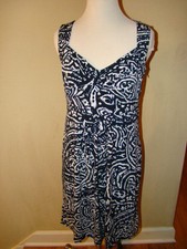 ANN TAYLOR LOFT DARK NAVY BLUE WHITE PAISLEY ACCENT DRESS WOMENS SIZE PETITES 6