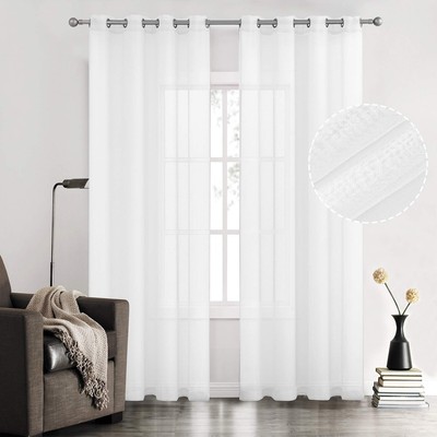 July Joy White Semi Linen Look Sheer Curtains for Bedroom, Living Room Grommet