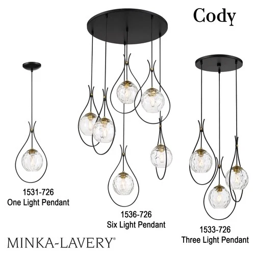 Minka Lavery 1536 Cody 6 Light 28"W Pendant - Coal / Soft Brass - Picture 6 of 8