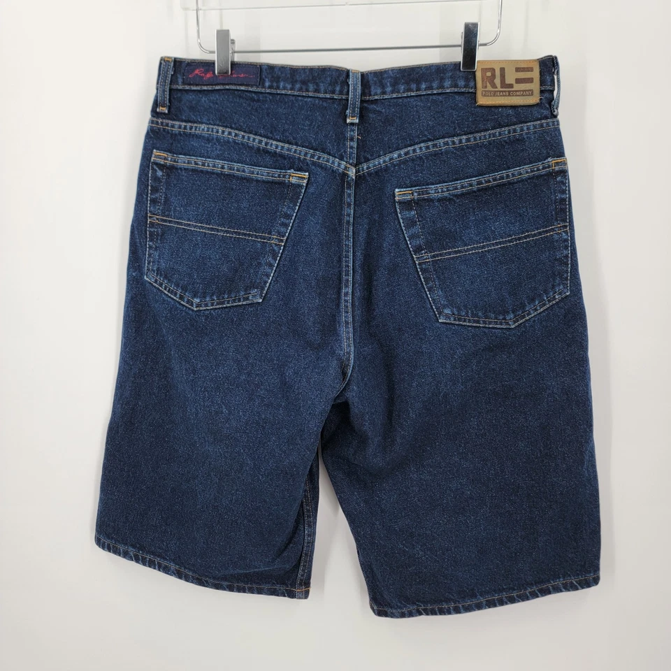 Pantalones cortos de mezclilla Polo Ralph Lauren Jeans Banner para hombre 34 azul lavado oscuro vintage Foto 2 de 4