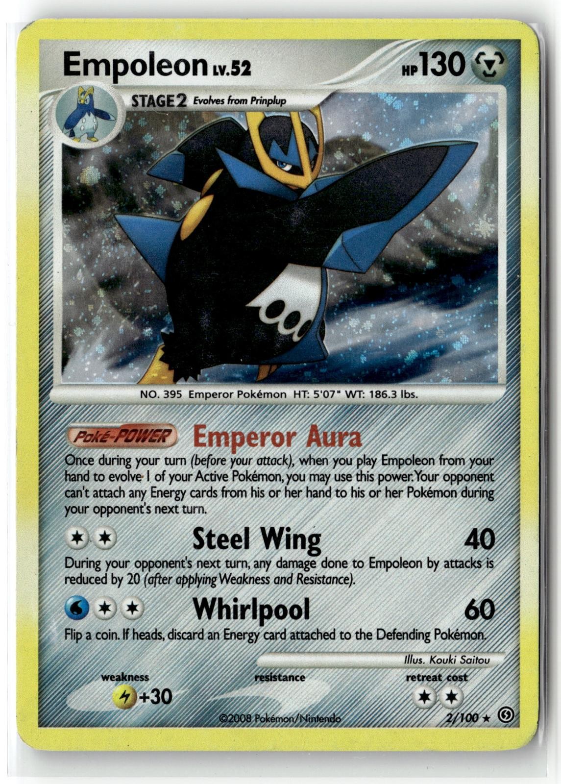 2008 Pokemon Stormfront Empoleon 2/100 Holo Rare Moderately Played + Free Gift