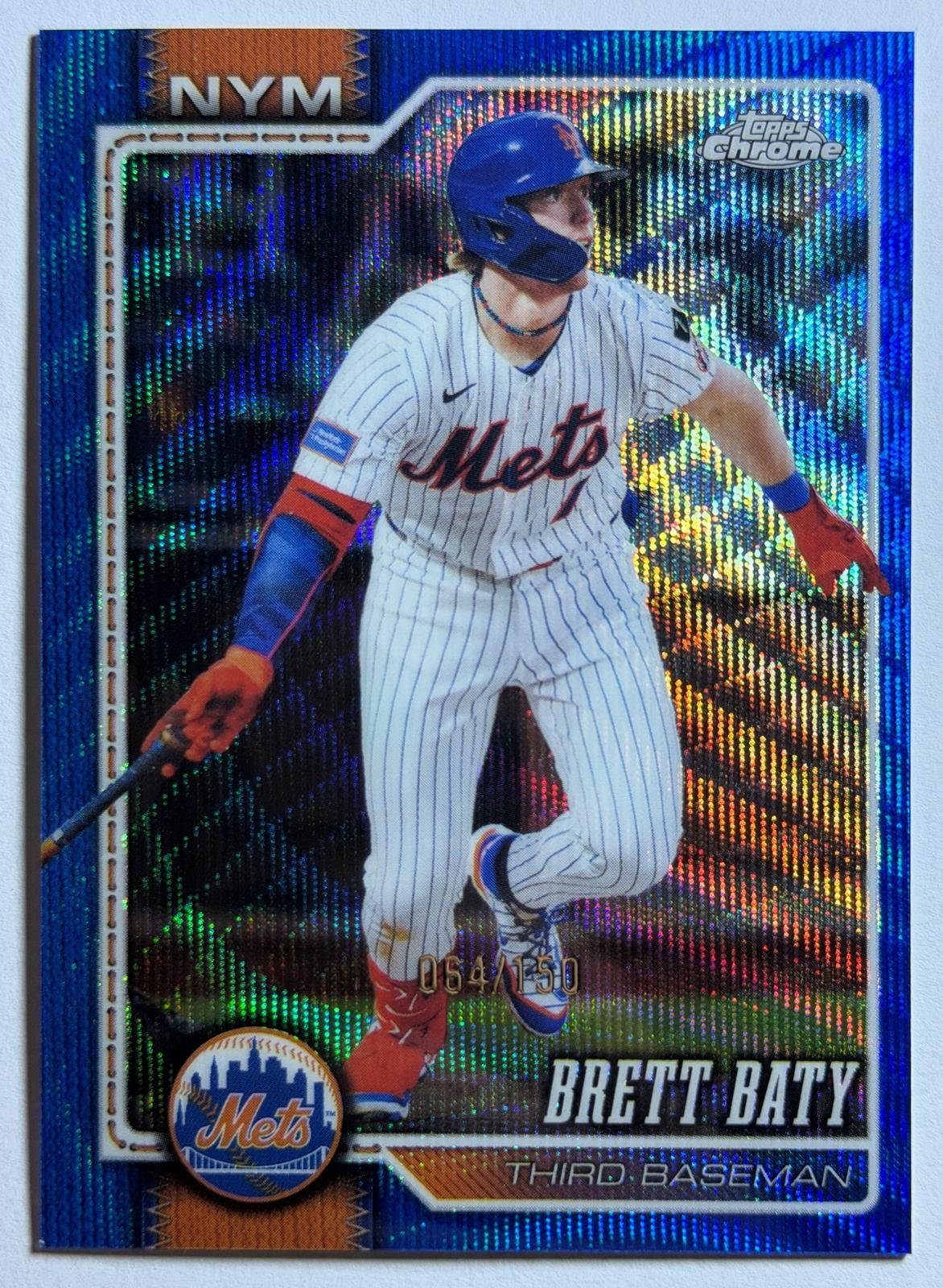 Brett Baty 2026 Topps Chrome Blue Wave Refractor #263 SN Mets #/150