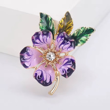 Retro Gold Tone Purple Enamel Rhinestone Flower Brooch Pin Summer Gift Jewelry
