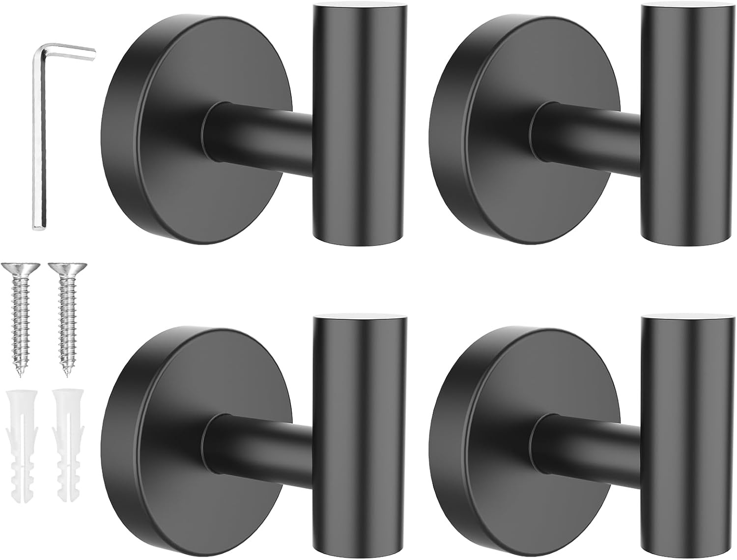 Hooks For Bathrooms 4 Packs Screw-in Matte Black Bathroom Towel Hook Wall