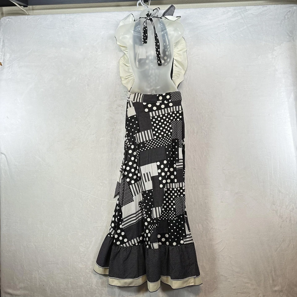 Vestido Delantal Vintage Textol Para Mujer OS Delantal Retazos Lunares Negro Maxi Años 70 Foto 3 de 4