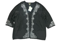 Bob Mackie Wearable Art Cardigan Size 3X Black Sequin Embroidered Scroll Classy