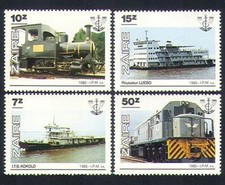 Zaire 1985 4v, Ships, Trains, Steam Engine, Railways, Transport