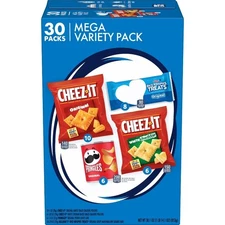 Variety Pack of 30 Lunch Snack Bags: Cheese Crackers, Potato Crisps, and Crispy