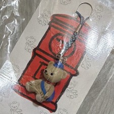 Teddy Bear Keychain/Phone Strap Charm, Detachable Plastic Strap, Beige/Blue