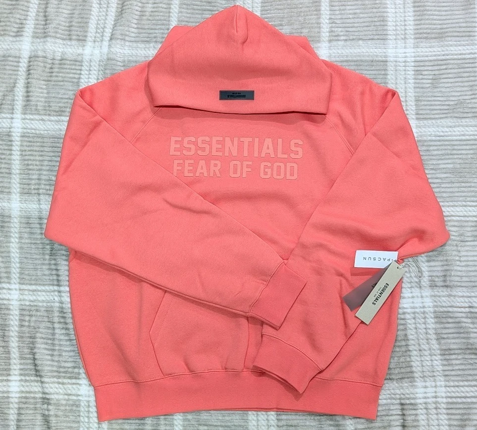 Fear of God Essentials Hoodie Coral Men's Size L Oversized Hoodie FOG SS22 NWT