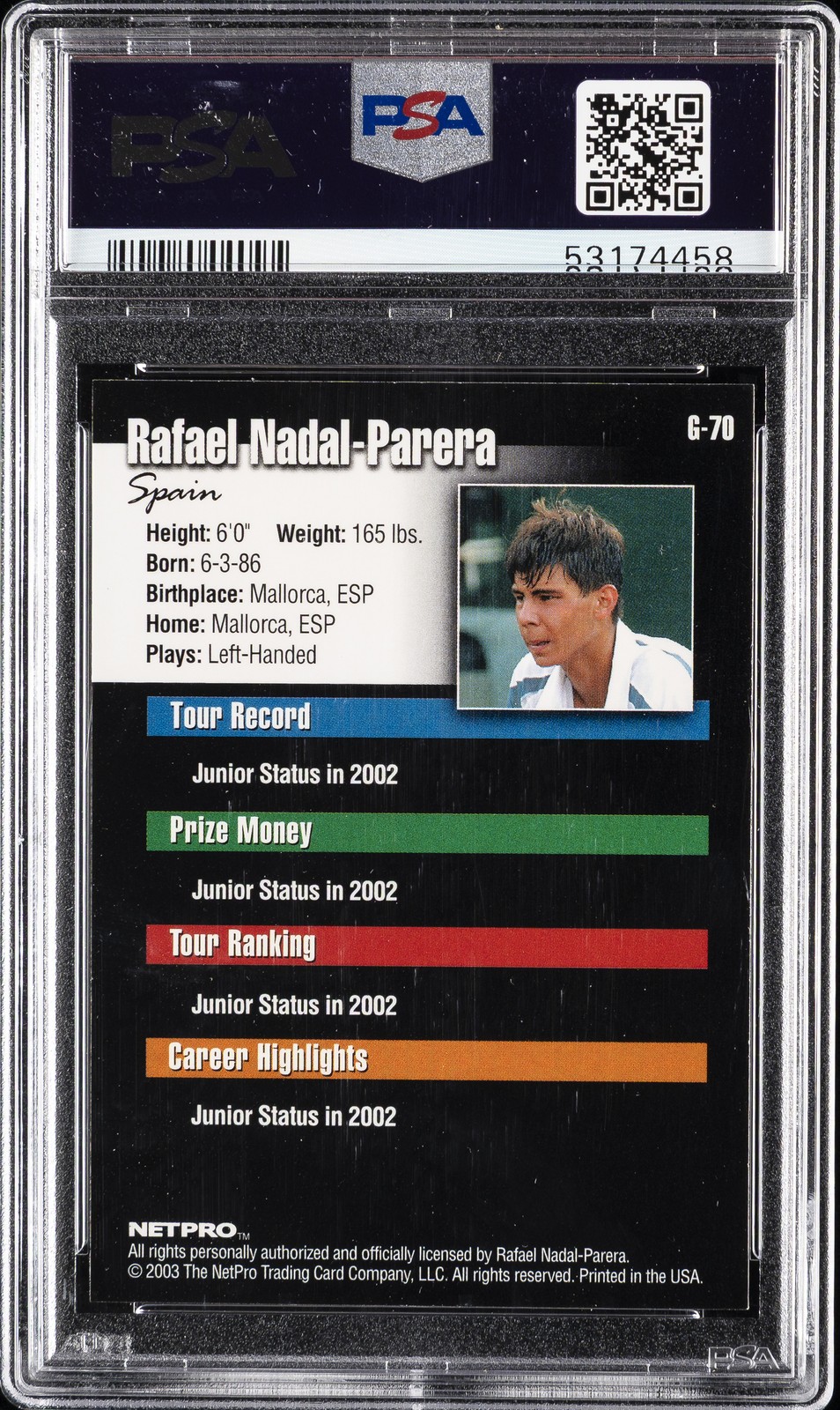 2003 NETPRO GLOSSY #G70 RAFAEL NADAL-PARERA PSA 10 view 2