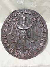 antikes Metall Schild Metallschild - 1000 Jahre Polen - Bronze ?  1966 ?