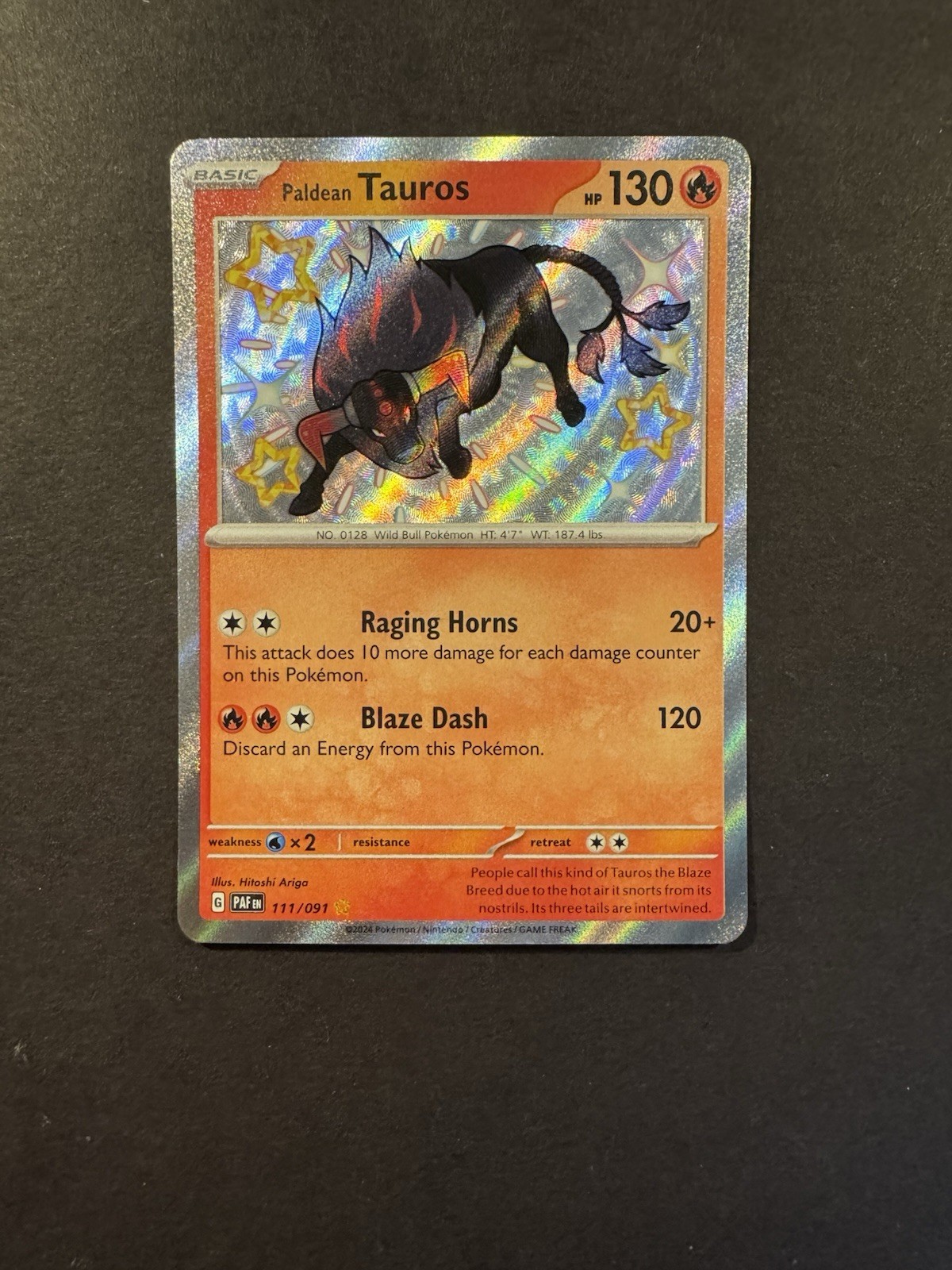 Pokemon TCG Paldean Tauros 111/091 Shiny Rare Holo SV Paldean Fates EN HP130