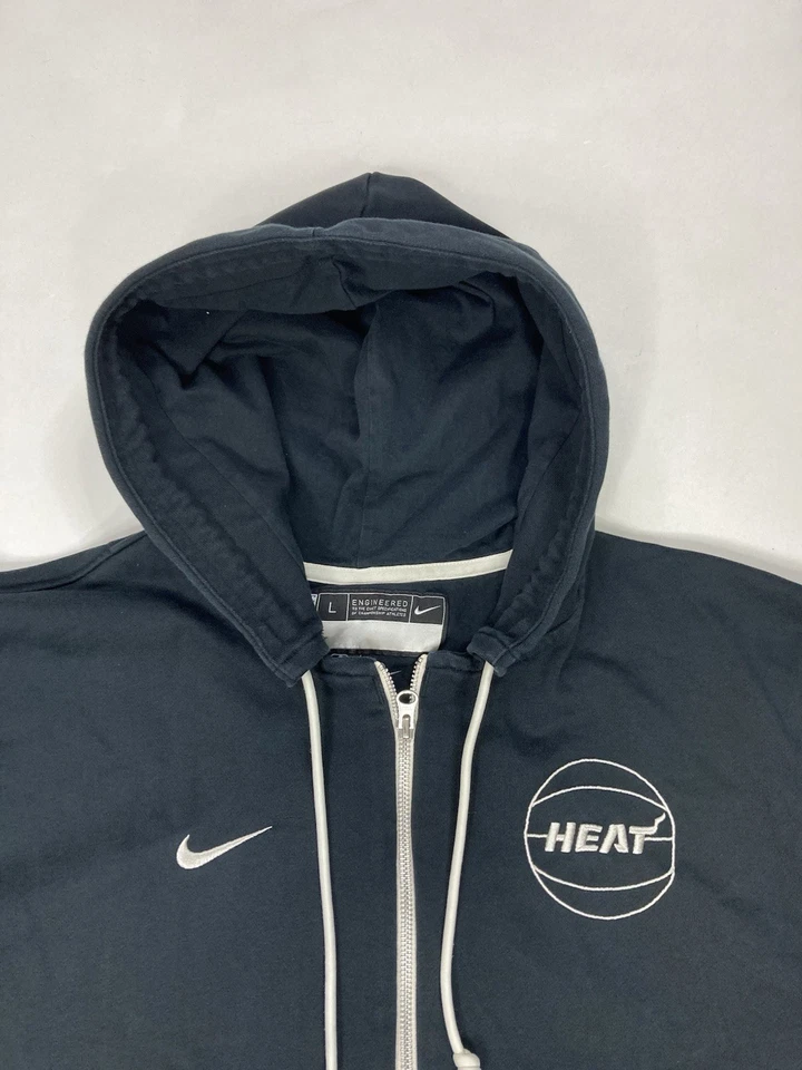 Sudadera con Capucha Nike Dri-Fit NBA Miami Heat Cremallera Completa Hombres Grande Negra Edición Estándar Foto 2 de 4