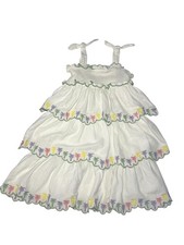 Zimmermann Girls Size 4 Floral Embroidered Cotton Tier Dress 